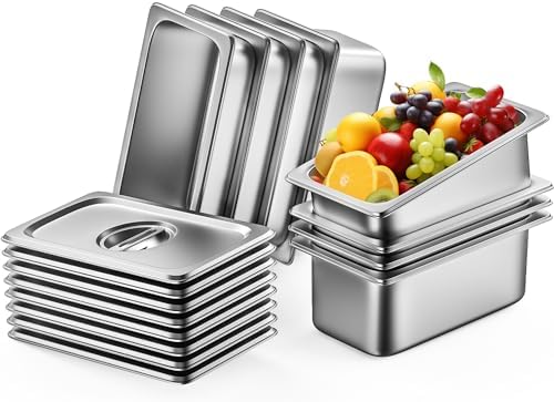 ZeroPone Hotel Pans with Lids, 8 Pack 1/3 Size, 6" Deep