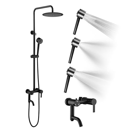 SS304 Outdoor Shower System Kit, Matte Black 3-Mode Handheld Shower Head