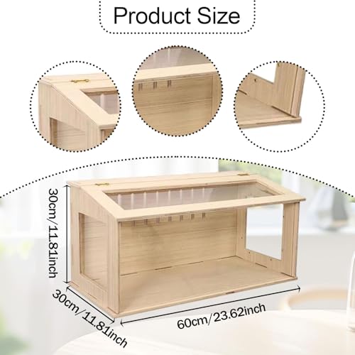 Sharplace Wooden Hamster Cage Nesting Box 270° Viewing Hamster Habitat, Ventilated Small Animal Cage Hideout Feeding Box Hamster Habitat for Hedgehog Gerbils Chinchillas Rodent, Clear Sides 60cm - Image 2
