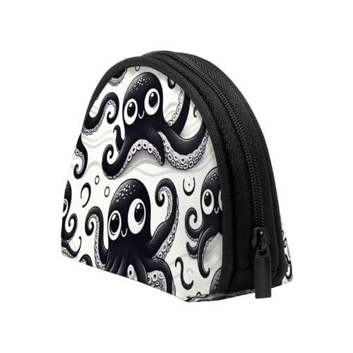 Portable Coin Purse Cute-Black-Cartoon-Inkfish Mini Zippered Money Pouch Card Holder4