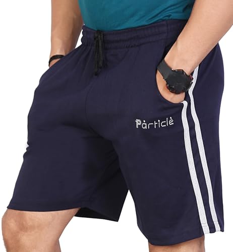 Image of Particle Men's Plus Size & Big Size Cotton Bermuda Shorts | 230 GSM Ribbed Fabric | Half Pants with Double Side Stripes (Waist 36-52 Inch) | Round Pocket