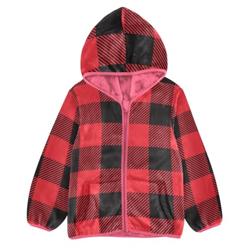 GuoChe Red Black Plaid Baby Boy Fleece Jacket Hoodies
