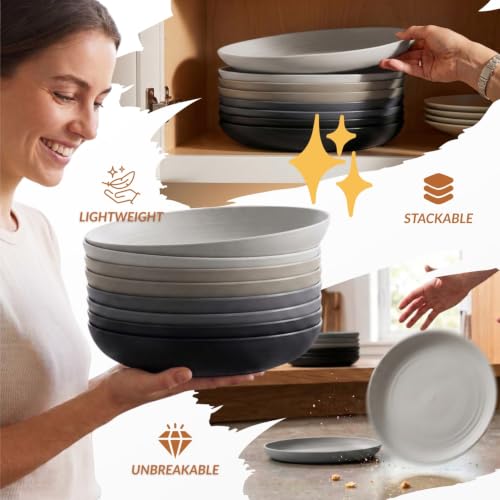 Image of Homienly Wheat Straw Dinner Plates Set of 8-11 Inch, Alternative to Plastic, Microwave & Dishwasher Safe, Unbreakable Kids Plates with 4 Colors (Stone Grey)