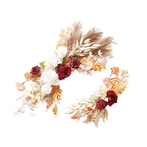 MISNODE Juego de 2 arcos artificiales de flores para boda, juego de arreglos florales, guirnalda de flores rústicas de peonía rosa para ceremonia de boda de dintel