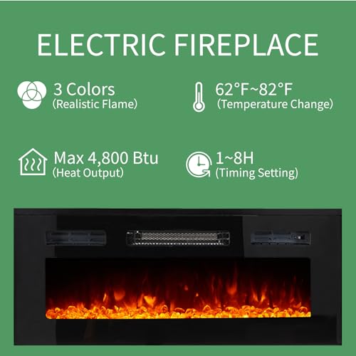 AMERLIFE High Gloss Living Room Entertainment Center with LED Lights, Including Floating Fireplace TV Stand with 36" Electric Fireplace & 2 Bookcases with Glass Doors, White - Image 3