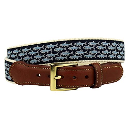 COUNTRY CLUB PREP Tarpon School's Out for Summer Leather Tab Belt in Navy