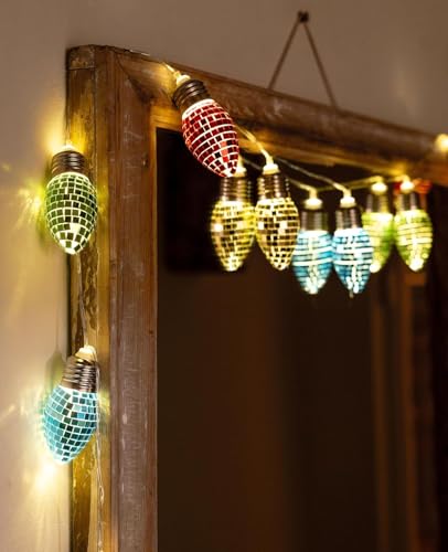 Talking Tables Christmas Bulb Disco LED String Lights Indoor Bedroom Xmas Table Decorations Fairy Lights Warm Glow for NYE Party Home Décor, Battery Not Included, 1.65m Blue Red Green Yellow