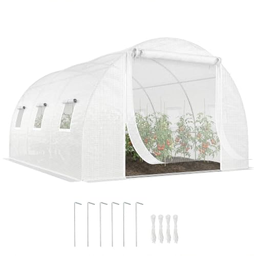 Outsunny Serra da Giardino a Tunnel 4x3x2 m con Porte e 6 Finestre Bianco