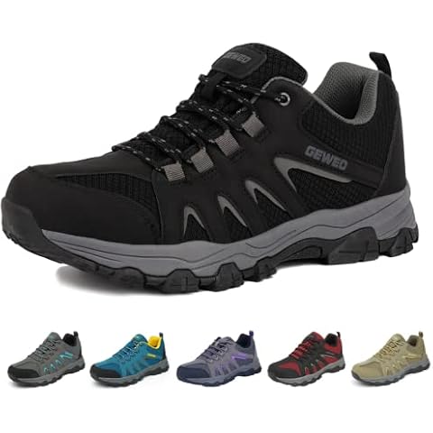 Hiking Boots Men Waterproof Womens Walking Shoes Mens Low Rise Lightweight Breathable Lace-up Non-Slip Hiking Shoes Men's Trekking & Hiking Footwear Travelling Camping Backpacking Black UK 6.5 Cover
