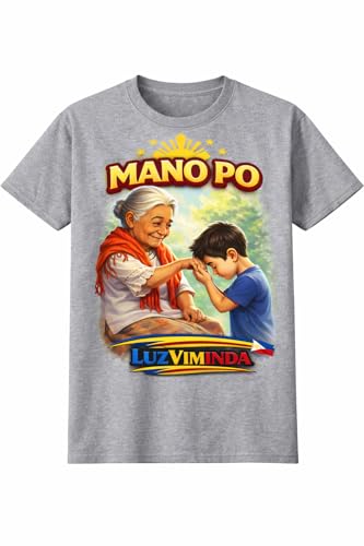 LUZVIMINDA Mano po Filipino Respect Shirt- Philippine Culture Heritage (US, Alpha, One Size, Large, Regular, Regular, Gray)
