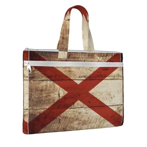 Alabama State Flag On Old Wood Grain Postcard Canvas Document Bag Briefcase For Professionals And Executives2