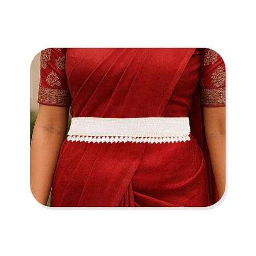 Fashions White Pearl Kamarband Maggam Work Cloth Waist Hip Belt Streachable Kamarpatta Lehenga Sontada Belt Aari Work Saree Kamarbandh Vaddanam For Wedding (Medium, White)