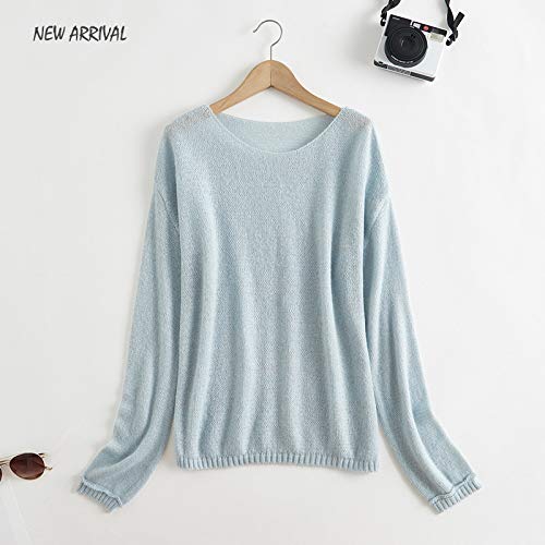 Ywnn Autumn And Winter 2019 New Fashion Knitwear Women's One Word Collar Lazy Comfortable Fine South African Baby Mohair Sweater(Blue, One Size Fits All)