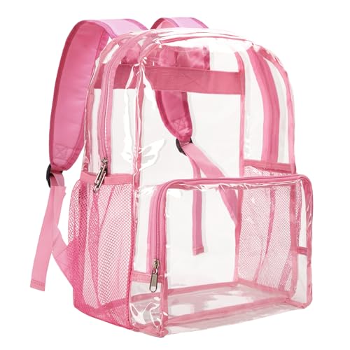 Vorspack Clear Backpack Heavy Duty - Large Clear Backpacks See Through Bookbag for Girls Boys Transparent Bag for Work Concert College - Pink