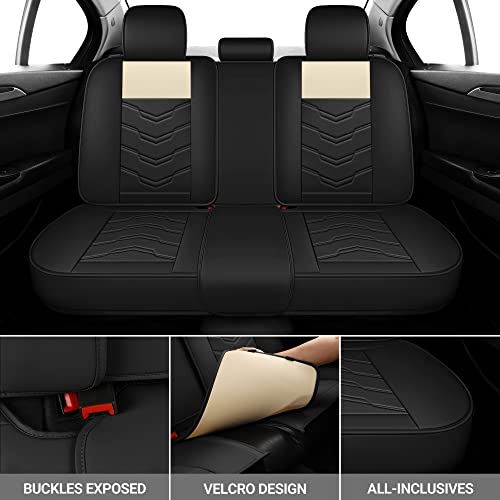 AOOG Leather Car Seat Covers Universal fit Most Sedans SUV Trucks (Full Set,Beige&Black) - Image 4