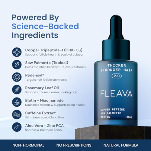 Fleava Hair Regrowth Serum for Thinning Hair, 30ml – Clinically Backed Peptides, Biotin, Ginseng & Scutellaria – Supports Hair Growth, Strengthens Roots, and Promotes Healthier Scalp