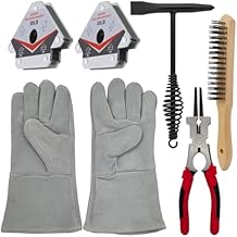 VASTOOLS Welding Accessories,6pc,Chipping Hammer 10.5",Leather Welding Gloves 13.5",6-in-1 Welpers Pliers 8",Wire Brush 11",Welding Magnet 50LB