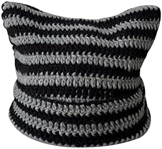 Cute Knitted Beanie hat Women Autumn and Winter Warm Pullover hat Cute cat Ear Protection Wool hat Beanie hat (Black Grey,ONE Size,One Size)