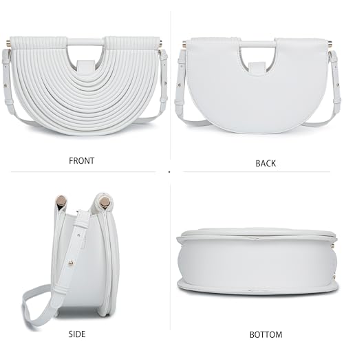 Image of Trendy Woven Evening Clutch Purse Half Round Designer Shoulder /Crossbody Bag Top-Handle Satchel Handbags