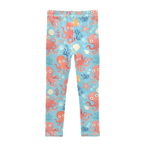Wusikd Octopus Coral Girls' Leggings Toddler Doodles Shells Kids Yoga Pants Dance Active Tights 4T2