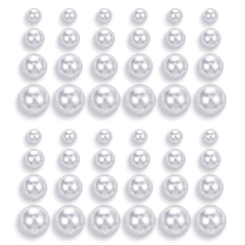 Lot de 24 paires de boucles d'oreilles à tige en perles synthétiques pour femme, 4 tailles mixtes, Mixed Size, Plastique, Pas de gemme