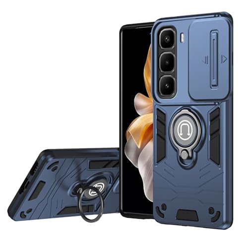 ShouBao Compatible with Infinix Hot 60 Pro+ 4G Case Cover,Compatible with Infinix Hot 60 Pro Plus 4G X6886 Phone Protective Case with Built-in Sliding Camera Lens Cover + Finger Ring Holder Blue