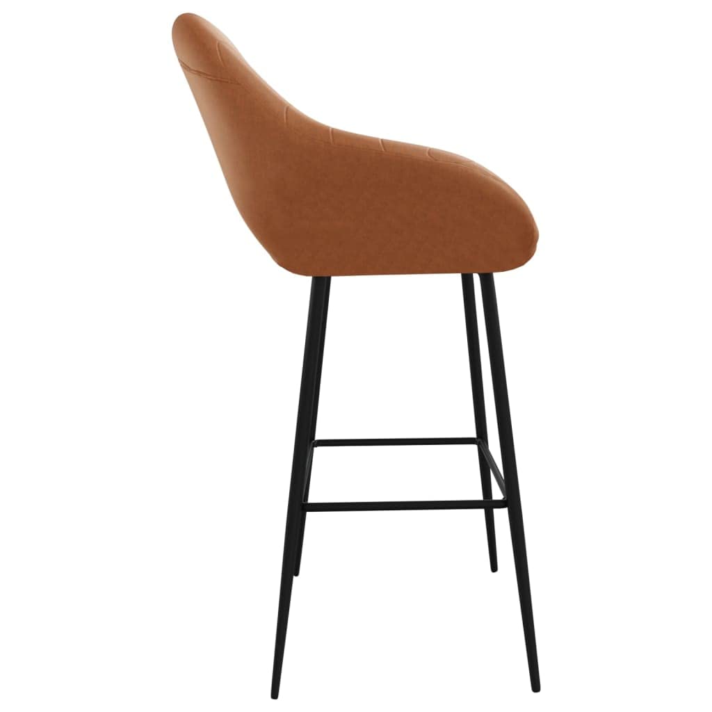 Moderno taburete de bar con asiento acolchado y respaldo 2 unidades en color marrón claro de piel sintética resistente a la suciedad, taburete con reposapiés y patas de metal con recubrimiento