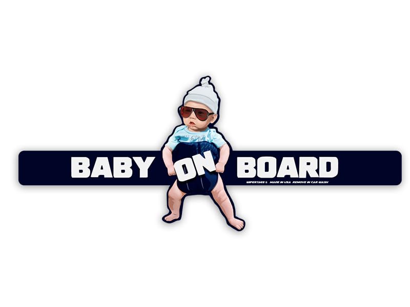 Image of WiperTags Hungover Baby on Board with Sunglasses Attach to Rear Wipers. Made in USA.