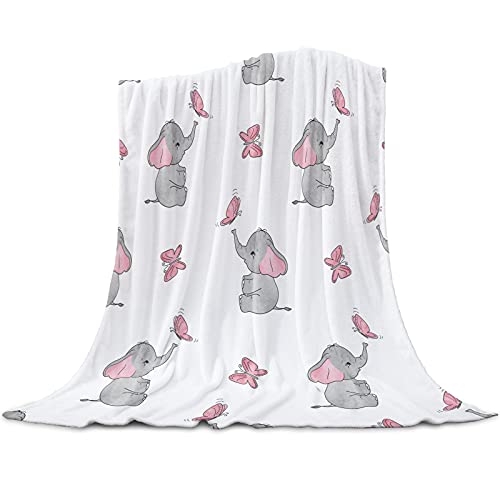 毛布 シングル ブランケット ぶらんけっと かわいい象の赤ちゃんと蝶 おしゃれ 夏用 エアコン対策 吸湿発熱 マイクロファイバー 冬用敷き毛布 フランネル 柔らかい ひざ掛け お昼寝ケット 掛け毛布 洗える もうふ フリース 軽量 薄手 100x150cm