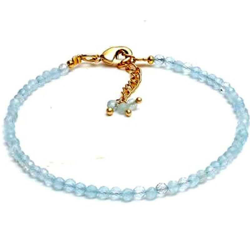 Bracelet aigue-marine 2mm LKBEADS ajustable pour petits poignets