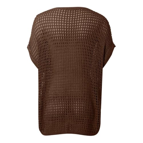Hollow Out Crochet Tops for Women Summer Scoop Neck Short Sleeve Shirts Knitted Flowy Breathable Lightweight Sweater Plus Size Cover Ups for Swimwear Women 2025 Hawaiian Cap Sleeve Hawaiian Top