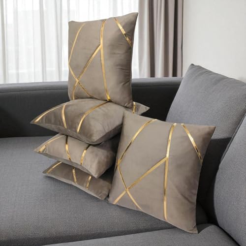 Image of Zikrak Besur Gold Stripe On Velvet|Pack of 5 Cushion Cover|for Home Decoration|Living Room Decor|Hotel Premeuim Qulaity Cushion Cover|Exclusive ON Amazon (Mouse, 16 X 16 INCH(40 X 40 CM))