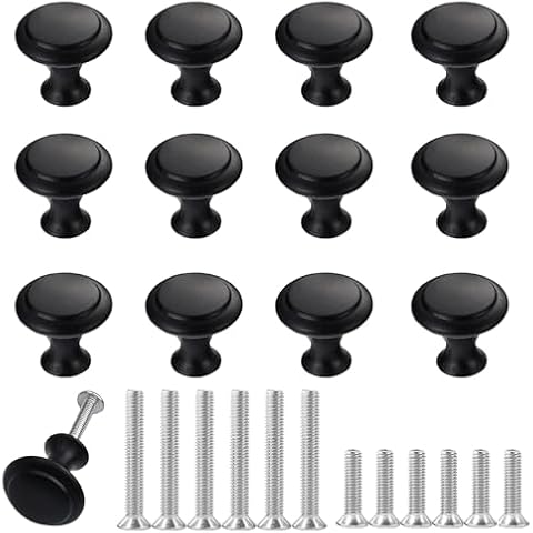 THSIREE 12PCS Cabinet Knobs, Black Cabinet Pulls Cabinet Knobs Inway, Round Drawer Knobs Cabinet Hardware with Screws, for Kitchen Bedroom Furniture Cover