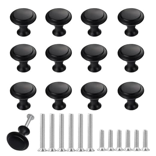 THSIREE 12PCS Cabinet Knobs, Black Cabinet Pulls Cabinet Knobs Inway, Round Drawer Knobs Cabinet Hardware with Screws, for Kitchen Bedroom Furniture
