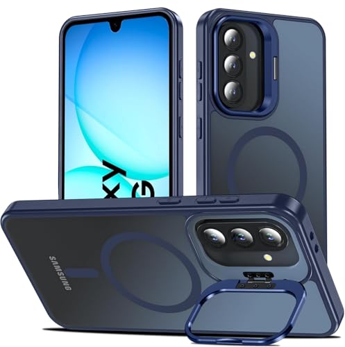 Image of DIZORO Samsung Galaxy A17 Case Compatible with Wireless Charging, with Camera Stand, Military Grade Drop Tested,Translucent Hard Back Soft Edge Back Cover (Blue)
