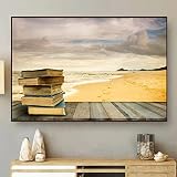  KEBIA Retro Library Of Old Books Canvas Posters Vintage Bulky Books Prints Estantes de libros Arte de la pared para la decoración del dormitorio Pintura 35x50cm Sin marco