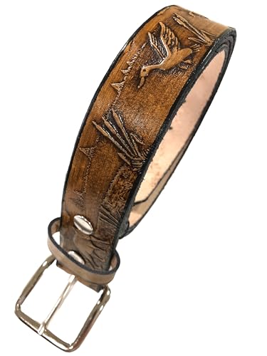 Bama Belts and Leathers Duck Design Handmade Mens Leather Belt Western Work Casual Belt 1.5