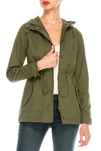 FASHION BOOMY Women's Zip Up Safari Military Anorak Jacket with Hood Drawstring - Regular and Plus Sizes Medium Olive