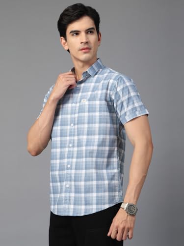 Image of Majestic Man Men's Slim Fit Premium Pure Cotton Plaid Check Half Sleeve Casual Shirt