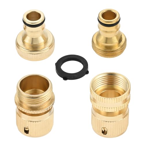 DRELD 3/4” Garden Hose Quick Adapter Kit, 2-Pair Brass Hose Connectors 3/4 Male and Female Quick Connect Couplings Gasket for Garden Patio Lawn Water Tap Gun Hose Faucet