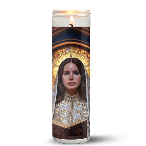 Lana Del Ray Celebrity Prayer Candle: Unscented Handmade Soy Wax Candle, Lana Del Ray Merch, Lana Del Ray Fan Gift - Unique Celebrity Christmas Gift - Collectible - 8 inch