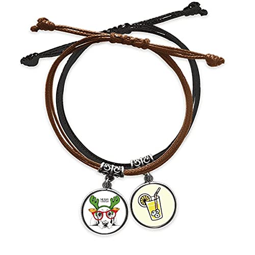 Bracelet cuir main chaîne motif chien aquarelle et finitions citron