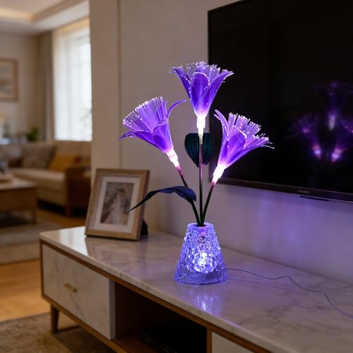 Purple Fiber Optic Lily Flower Lamp, Color Changing Night Light for Bedroom Wedding Bar Coffee Shop Decor, Gifts for Women Mom Grandma Girlfriend Friend Birthday Christmas Valentines Mothers Day by hibeauti - Used condition - Image 9