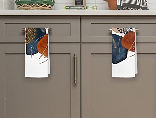 Qodung Boho Abstract Geometric Terracotta Navy Blue Watercolor Soft Absorbent Kitchen Towels Dishcloth 16X24 Inch Set Of 4,Bohemian Modern Tea Towels Hand Towels For Kitchen Bathroom #TOP2