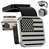TrkWyze Aluminum American Flag Trailer Hitch Cover for 2” Receiver, CAR-WASH-Safe, Heavy-Duty Rubber Base, Rust-Proof Tow Hitch Covers, UV-Resistant Flag Hitch Cover (Chrome)