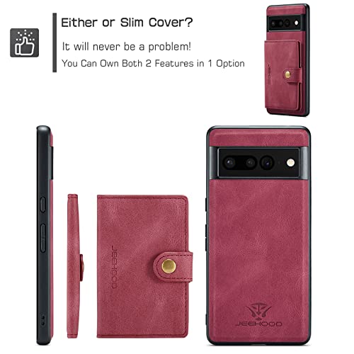 HXY Case for Google Pixel 7 Pro 2022, Detachable Magnetic Wallet Credit Card Cash Slot Case Cover Support Wireless Charging Functional Kickstand Compatible with Google Pixel 7 Pro 2022 (Red) by Hongxinyu - Image 6