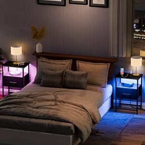 Nightstands Set of 2 with Charging Station and Drawer, End Table Bedside Table with 20 Colors LED Light Strip and 2 Layers Shelf for Bedroom Living Room Sofa Couch (Black) Nightstands Set of 2 with Charging Station and Drawer End Table Bedside Table with 20 Colors LED Light Strip and 2 Layers Shelf for Bedroom Living Room Sofa Couch Black