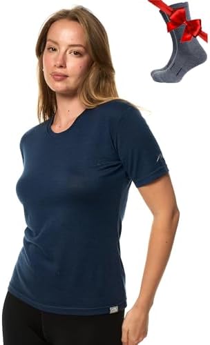 Merino.tech 100% Merino Shirt Damen Wandern & Alltag + Wandersocken | Geruchshemmend, Atmungsaktive Merino T-Shirt Damen, Kratzfrei, Schnelltrocknend, Funktionsshirt, Thermoobertei