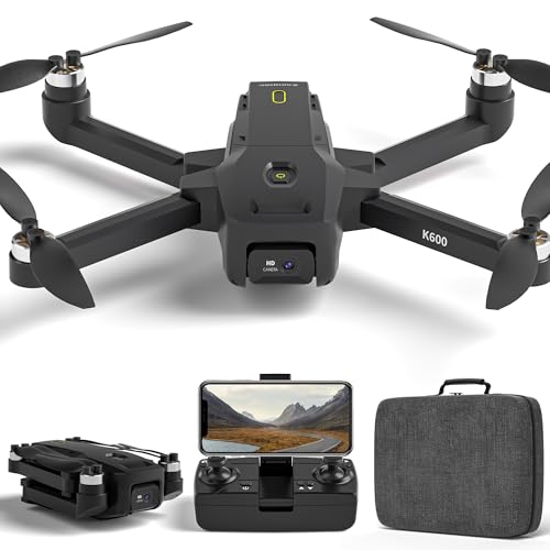 K600 Drone con Cámara 1080P, Cámara Ajustable Motorizada 90°, Hover Automático, Despegue/Aterrizaje con Una Tecla, Dron Plegable FPV con Motor sin Escobillas, Apto para Adultos y Principiantes