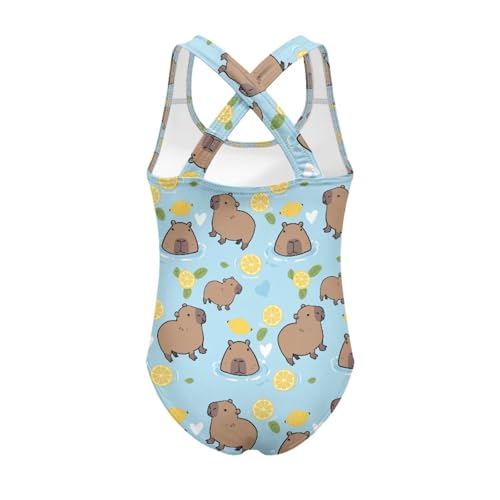 Image of Girls One Piece Swimsuits Summer Quick Dry Crewneck Beach Bathing Suit Cross Shoulder Strap Swimwear 5-14 Years